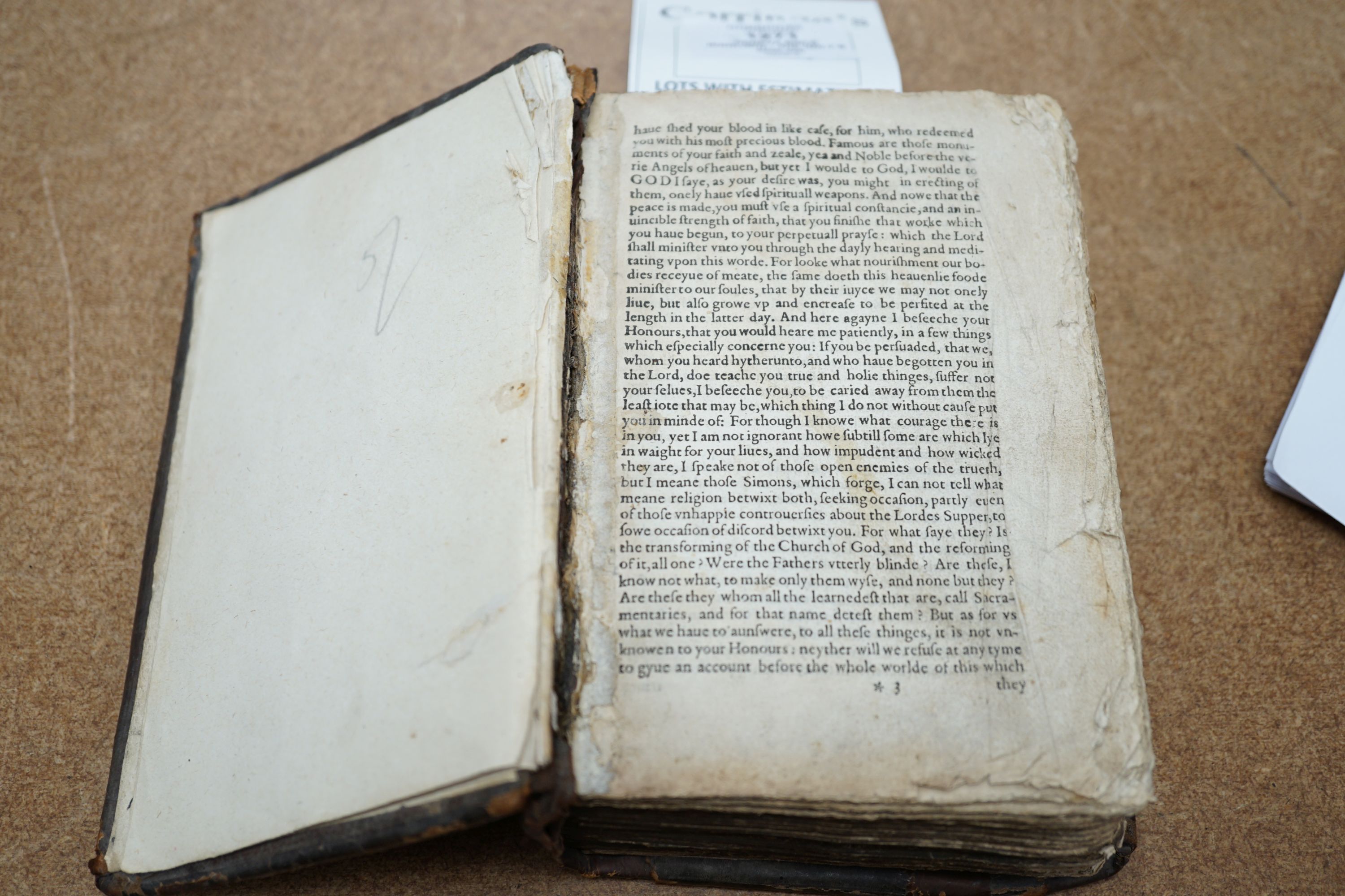 Geneva Bible [English]. - The Holy Bible, 8vo, contemporary calf, covers with lozenge shaped blind stamped device, lacking title, commences at leaf 3, concludes at leaf 445, end papers renewed, London, 1565.